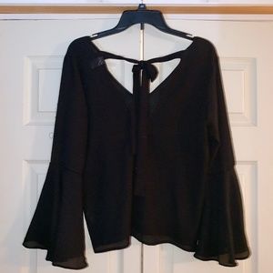 H&M Bell Sleeve Open Back Black Top
